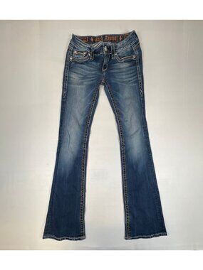 Rock Revival Flo Bootcut Jeans Womens 27 Blue Denim Flap Pocket Rhinestone Y2K